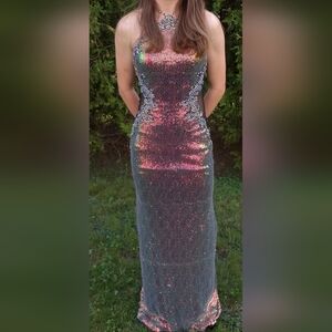 Mori Lee Multicolor Sequin Prom Dress